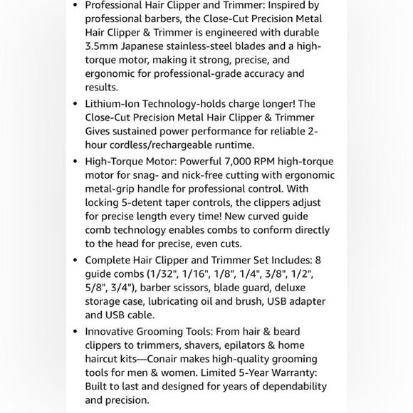 ConairMan close cut precision cordless hair clipper & trimmer set. - Picture 6 of 8